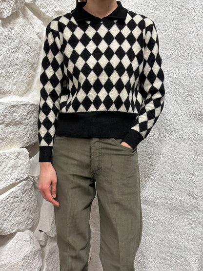 wool checkered polo knit