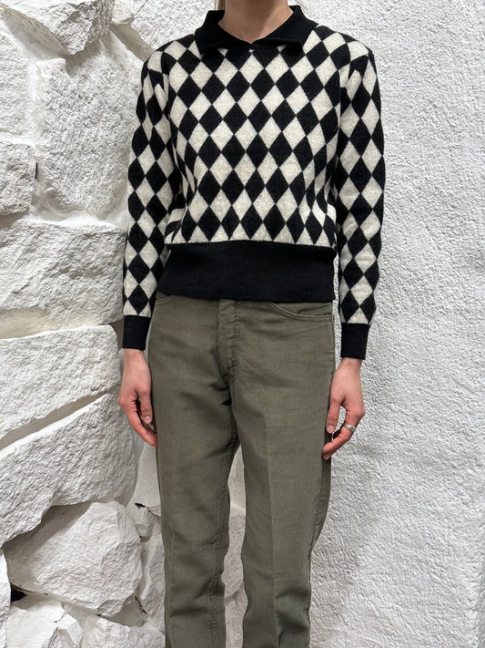 wool checkered polo knit