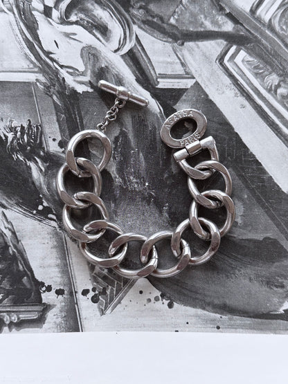 80s 70s France AGATHA curve curb chain bracelet metal chrome 1980s 1970s vintage old French hermes フレンチヴィンテージ エルメス ジュエリー ブレスレット TOTO 古着 古着屋 プラハ Prague vintage shop used clothes jewelry store