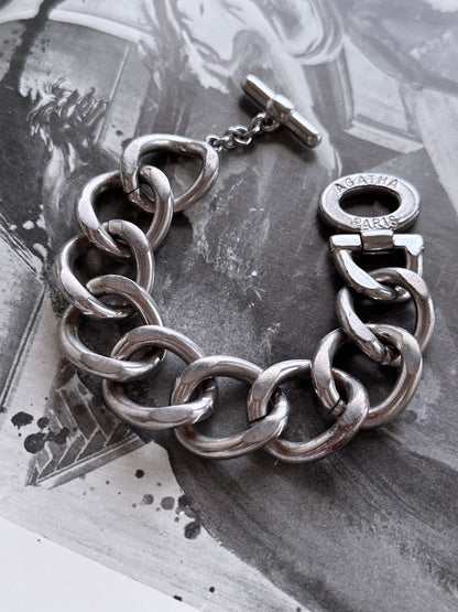 80s 70s France AGATHA curve curb chain bracelet metal chrome 1980s 1970s vintage old French hermes フレンチヴィンテージ エルメス ジュエリー ブレスレット TOTO 古着 古着屋 プラハ Prague vintage shop used clothes jewelry store