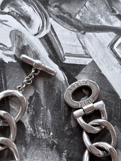 80s 70s France AGATHA Paris curve curb chain bracelet metal chrome 1980s 1970s vintage old French hermes フレンチヴィンテージ エルメス ジュエリー ブレスレット TOTO 古着 古着屋 プラハ Prague vintage shop used clothes jewelry store