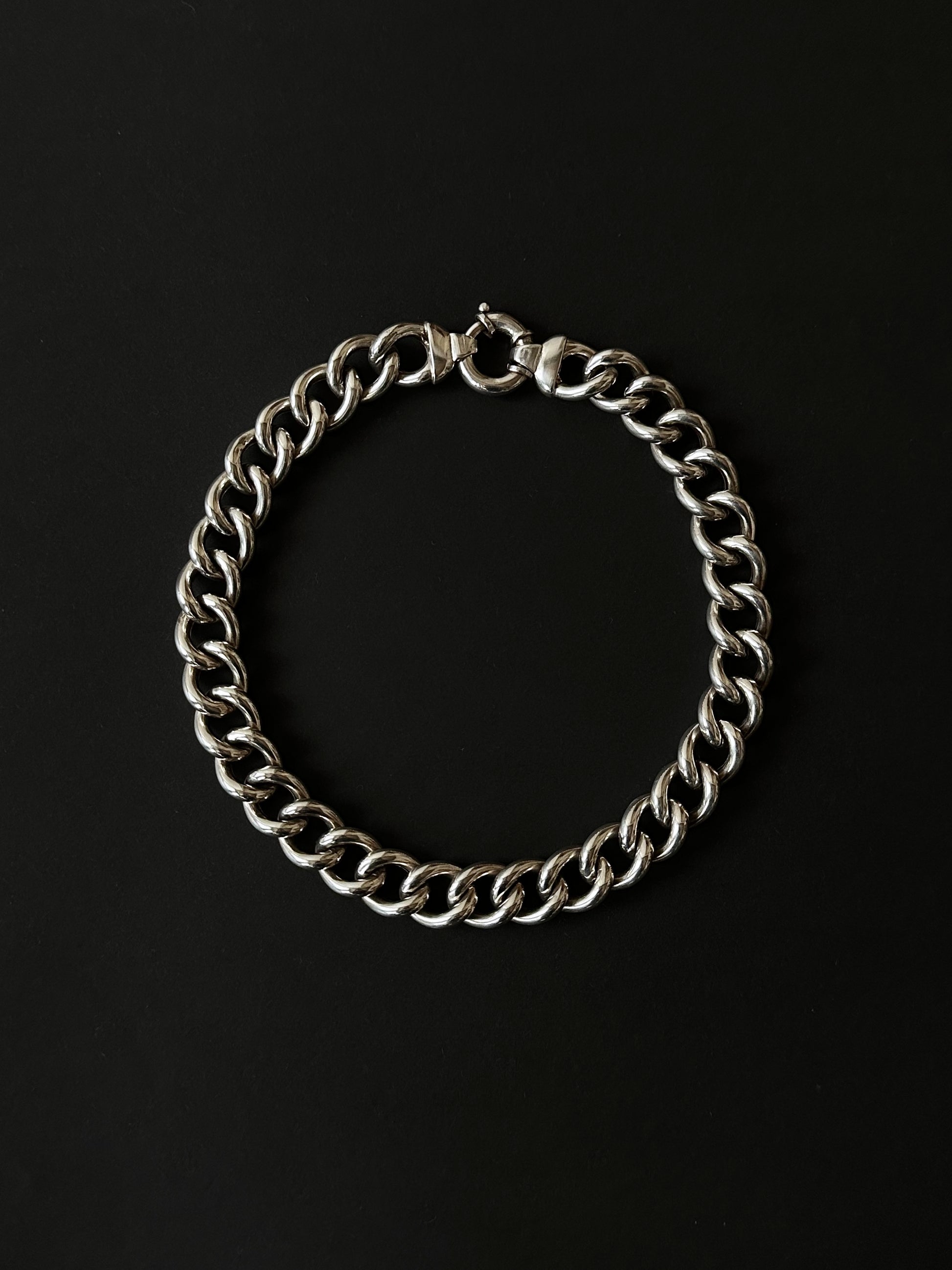 Italy 925 curve curb chain necklace fat chubby chunky sterling silver Italian vintage jewelry イタリア シルバーネックレス シルバーチェーン チェーンネックレス ヴィンテージ カーブチェーン シルバージュエリー シルバーアクセサリー TOTO プラハ 古着屋 古着 ヴィンテージショップ フリマ