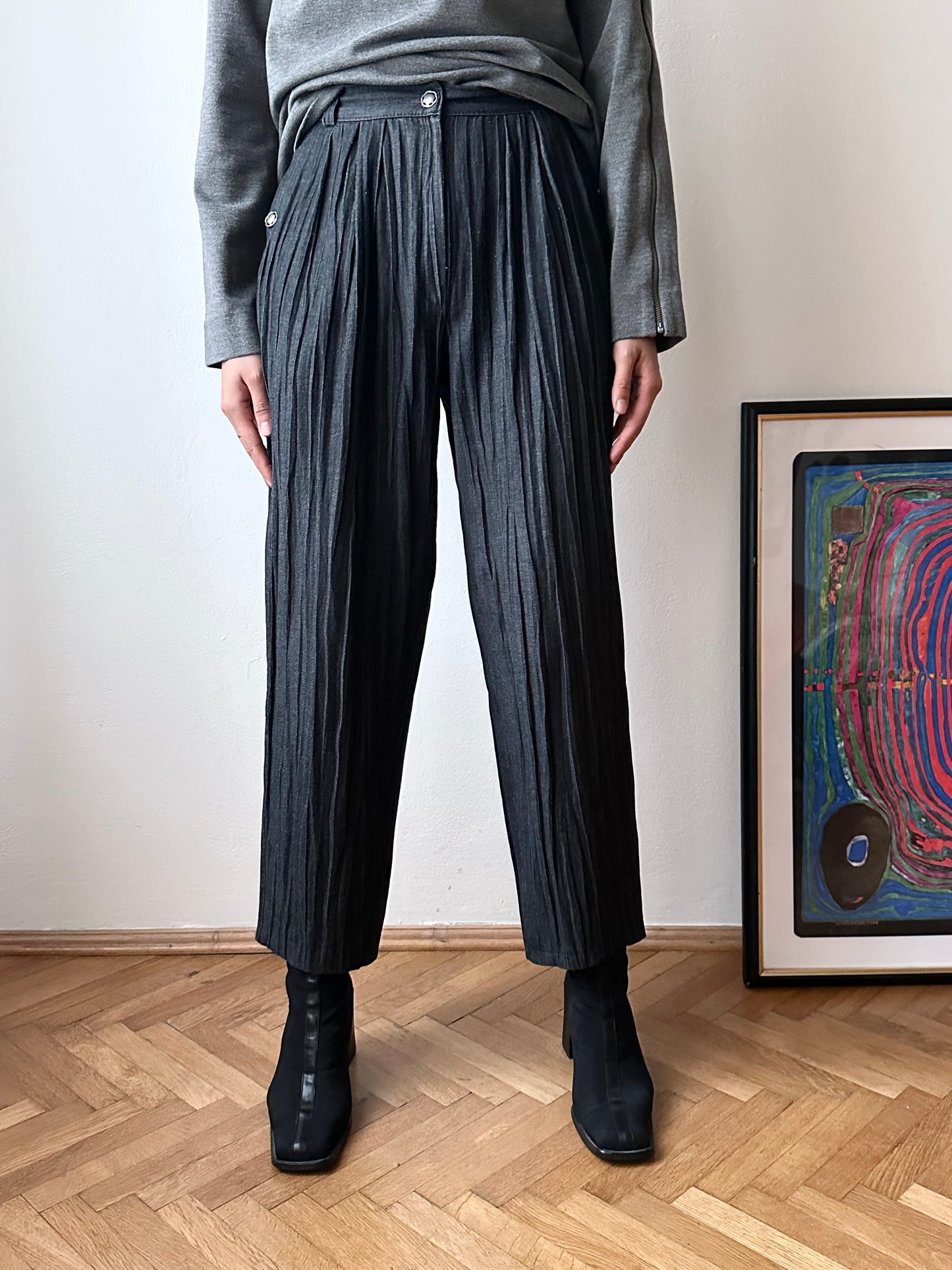 80s Italy pleated denim