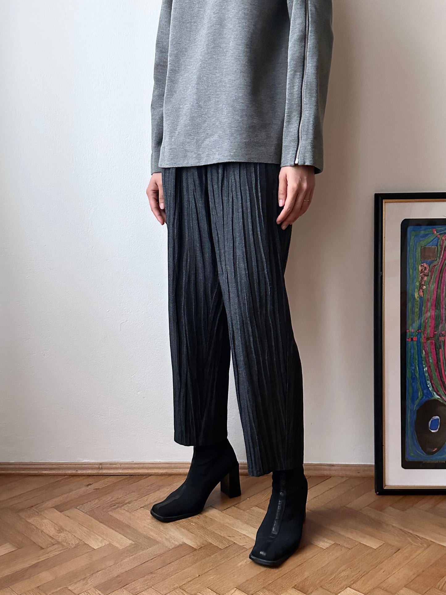 80s Italy pleated denim