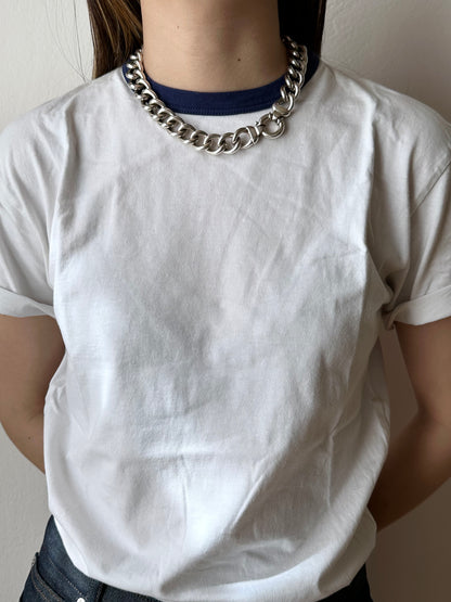 Italy 925 curve curb chain necklace fat chubby chunky sterling silver Italian vintage jewelry Prague Czech flea market イタリア シルバーネックレス シルバーチェーン チェーンネックレス ヴィンテージ カーブチェーン シルバージュエリー シルバーアクセサリー TOTO プラハ 古着屋 古着 ヴィンテージショップ フリマ フリーマーケット