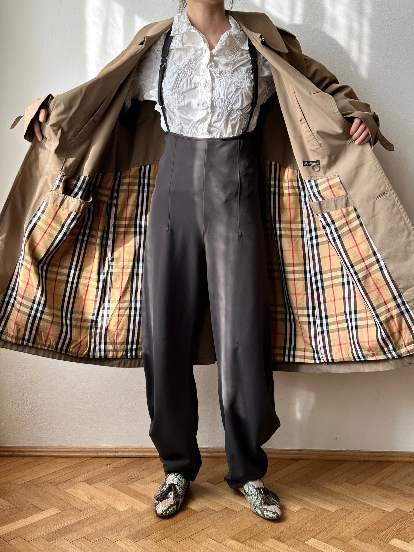 70s Belgium iridescence cotton gabardin trench coat