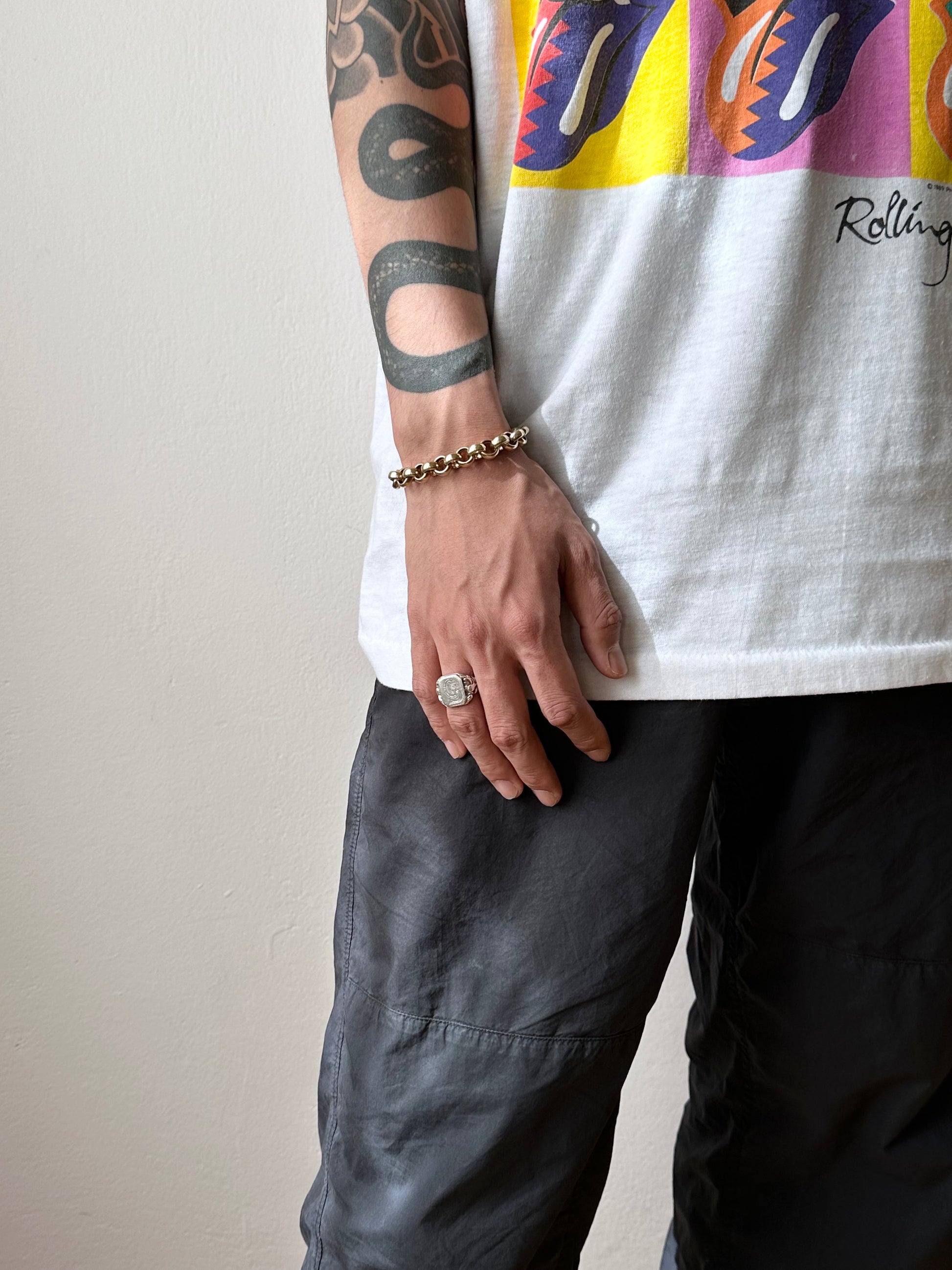 AUREA 925 champagne gold rolo chain bracelet German sterling silver vermeil ヴェルメイユ シルバー スターリングシルバー ゴールドプレート チェーンブレスレット ブレスレット チェーン ヴィンテージ シルバー シルバージュエリー vintage silver jewelry