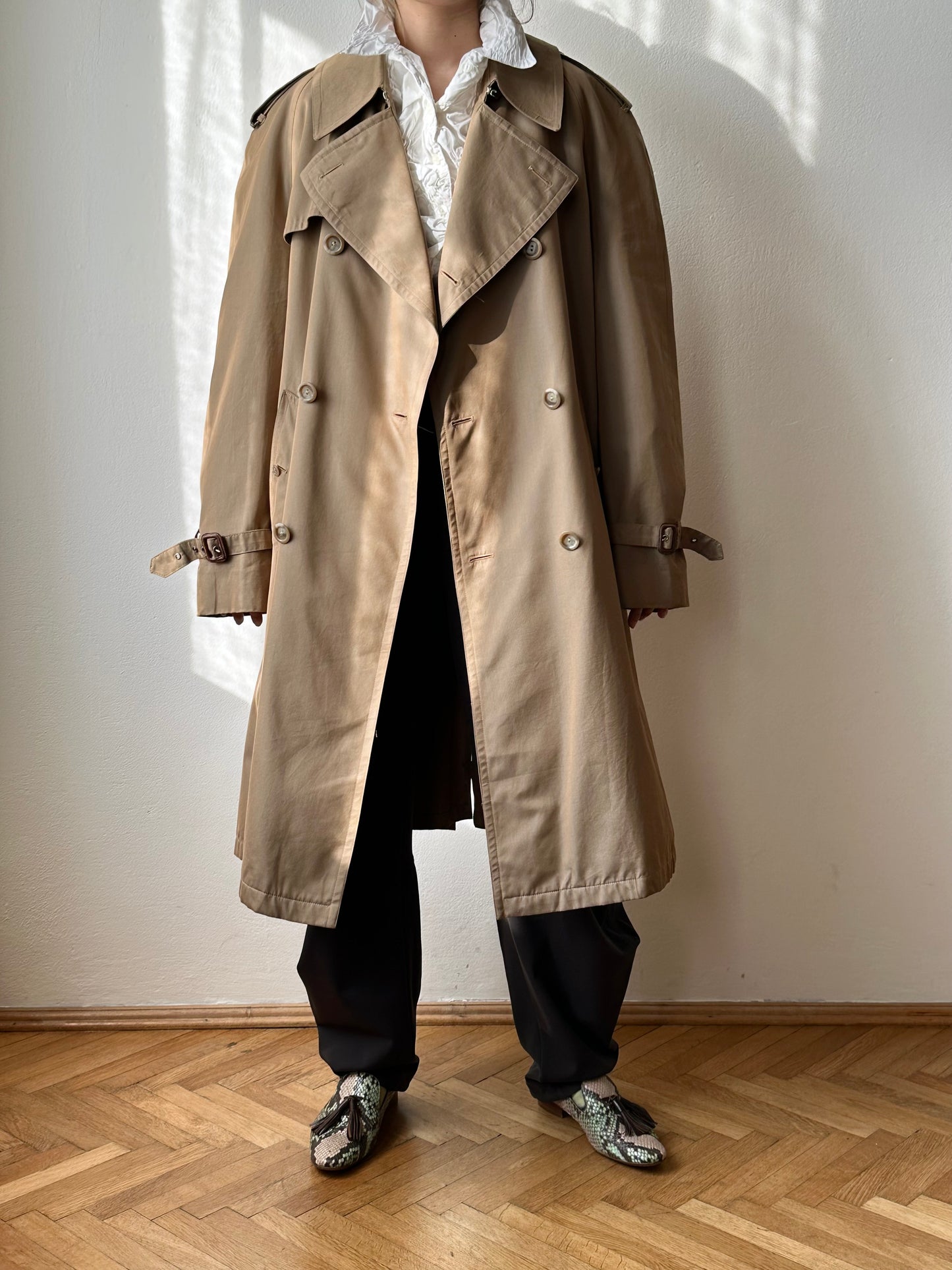 70s Belgium iridescence cotton gabardin trench coat