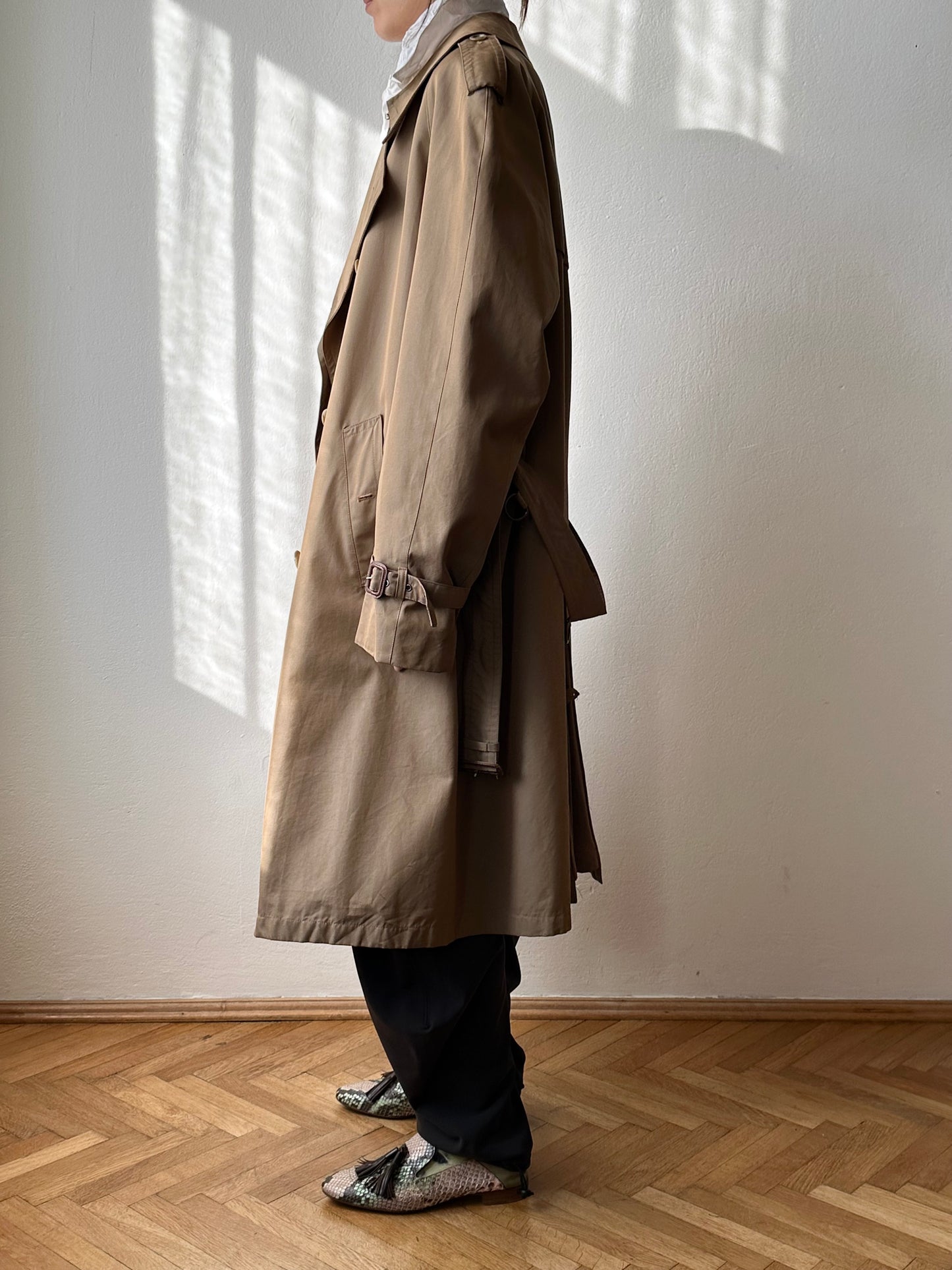 70s Belgium iridescence cotton gabardin trench coat