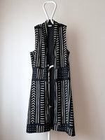 90s Orvis african textile mud cloth gown super long dress vest jacket マッドクロス アフリカ アフリカン テキスタイル ガウン ベスト ジャケット ドレス 黒 白 black white cotton Bògòlanfini Bogolan