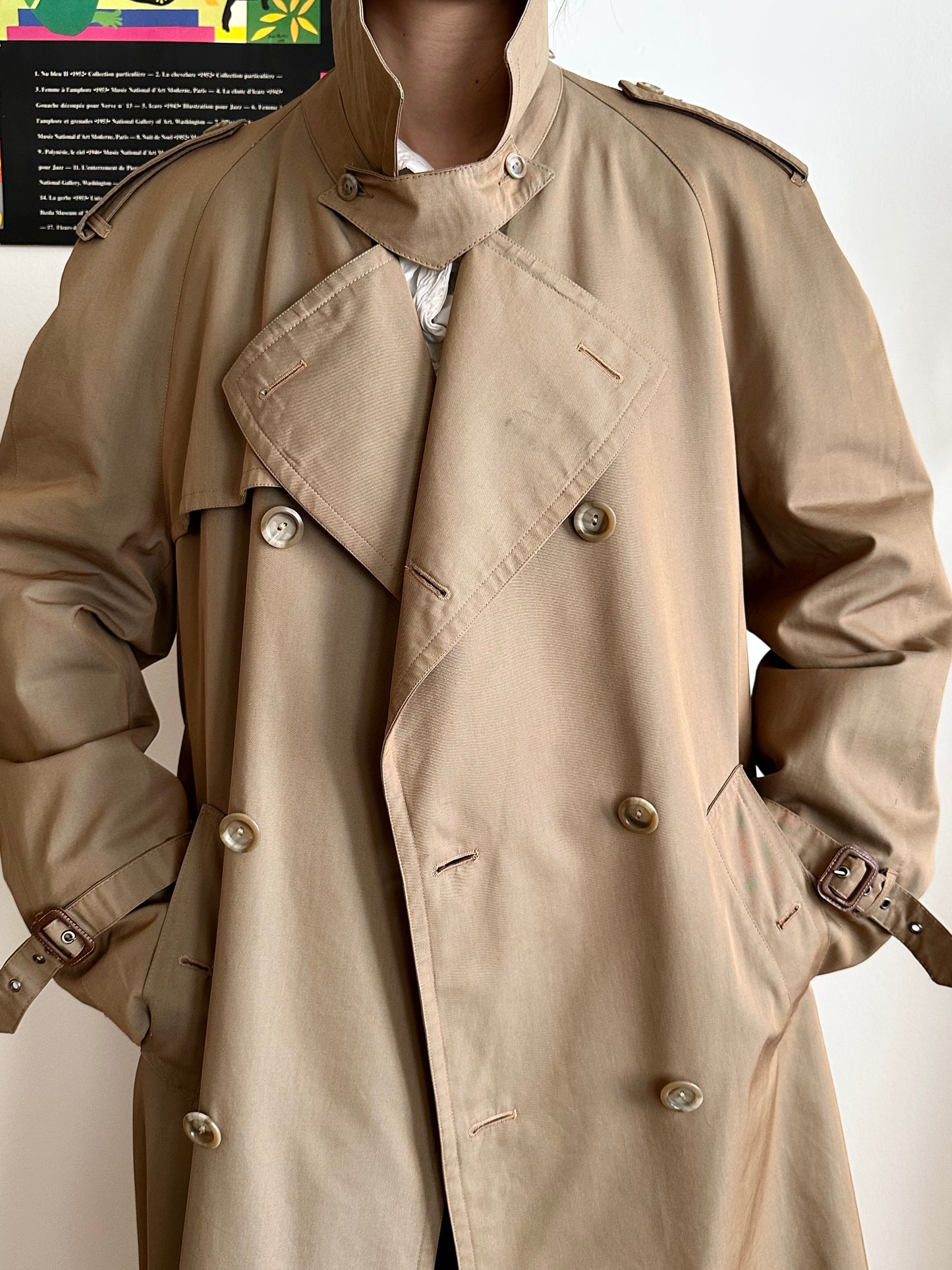 70s Belgium iridescence cotton gabardin trench coat