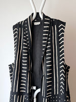 90s Orvis african textile mud cloth gown super long dress vest jacket マッドクロス アフリカ アフリカン テキスタイル ガウン ベスト ジャケット ドレス 黒 白 black white cotton