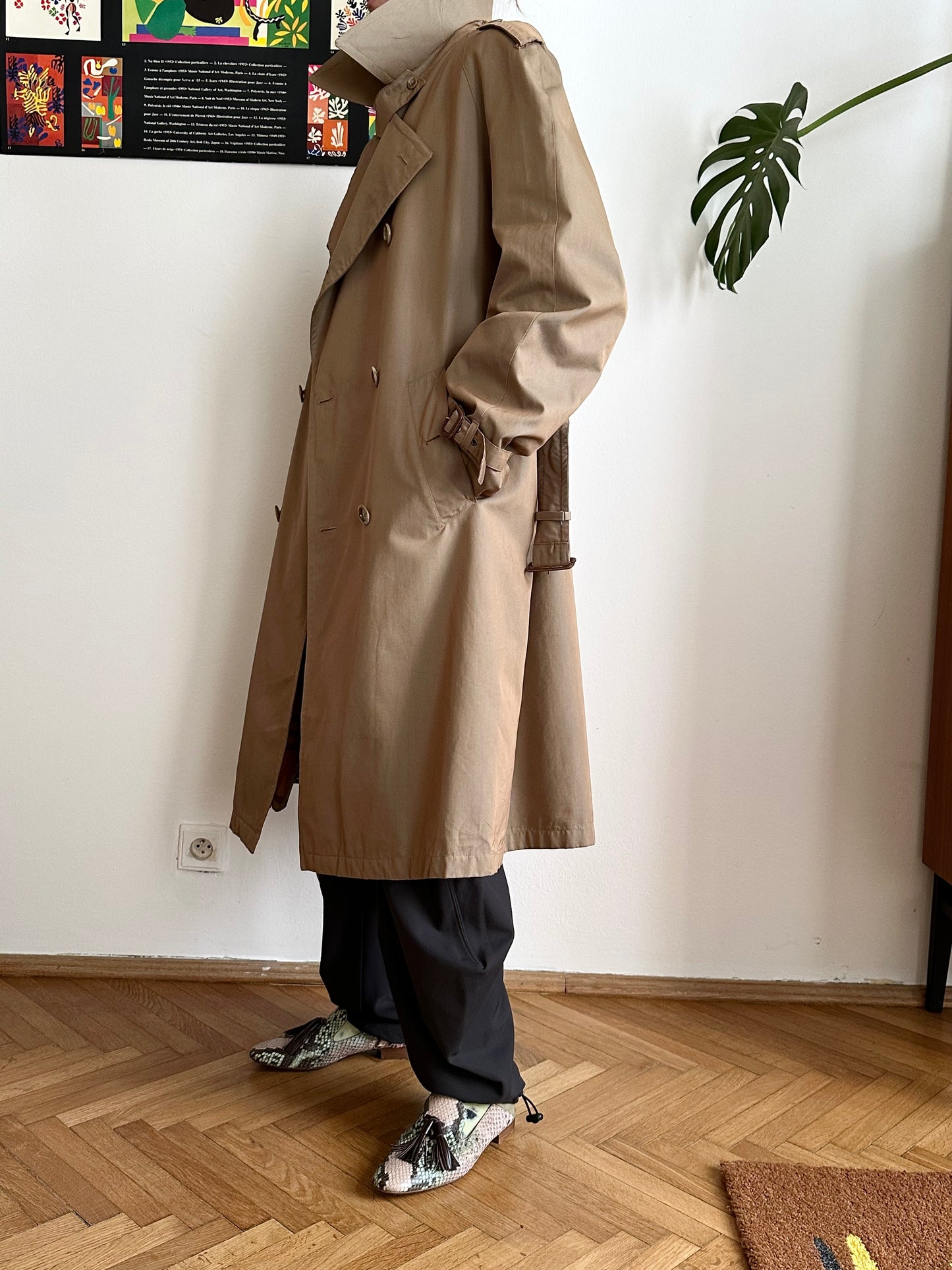 70s Belgium iridescence cotton gabardin trench coat
