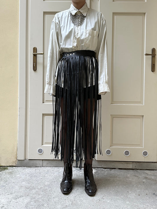 Great Britain leather fringe belt skirt dead stock deadstock made in England vintage イギリス レザー フリンジ ベルト スカート ヴィンテージ プラハ 古着屋 古着 プラハ古着屋 チェコ TOTO