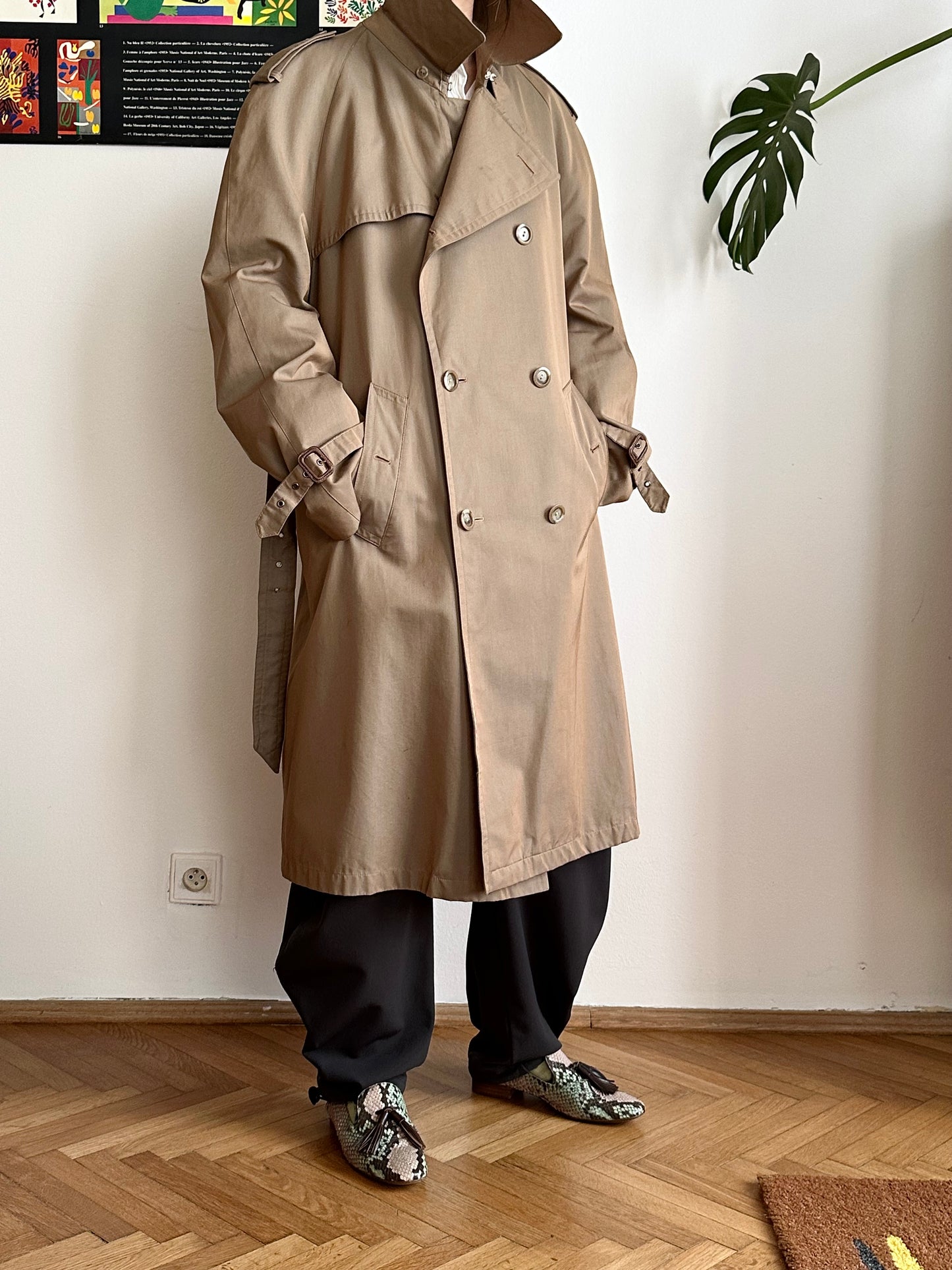70s Belgium iridescence cotton gabardin trench coat