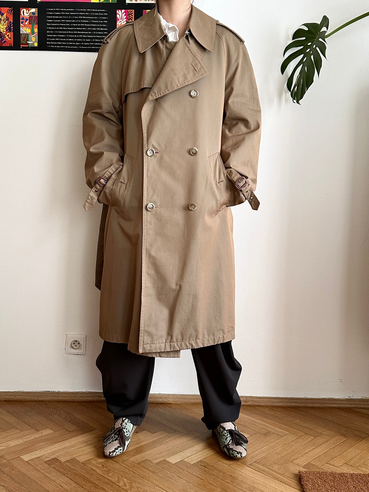 70s Belgium iridescence cotton gabardin trench coat