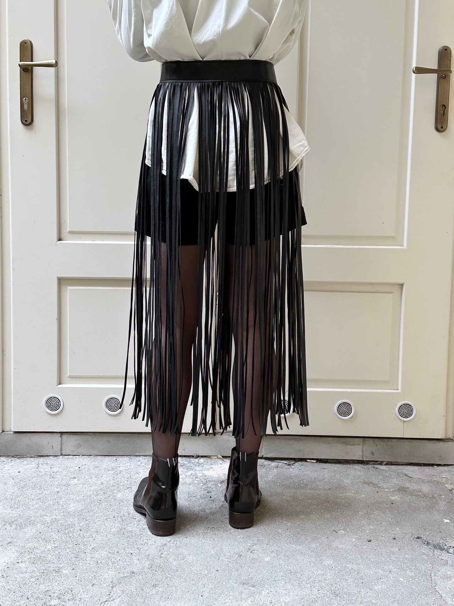 Great Britain leather fringe belt deadstock