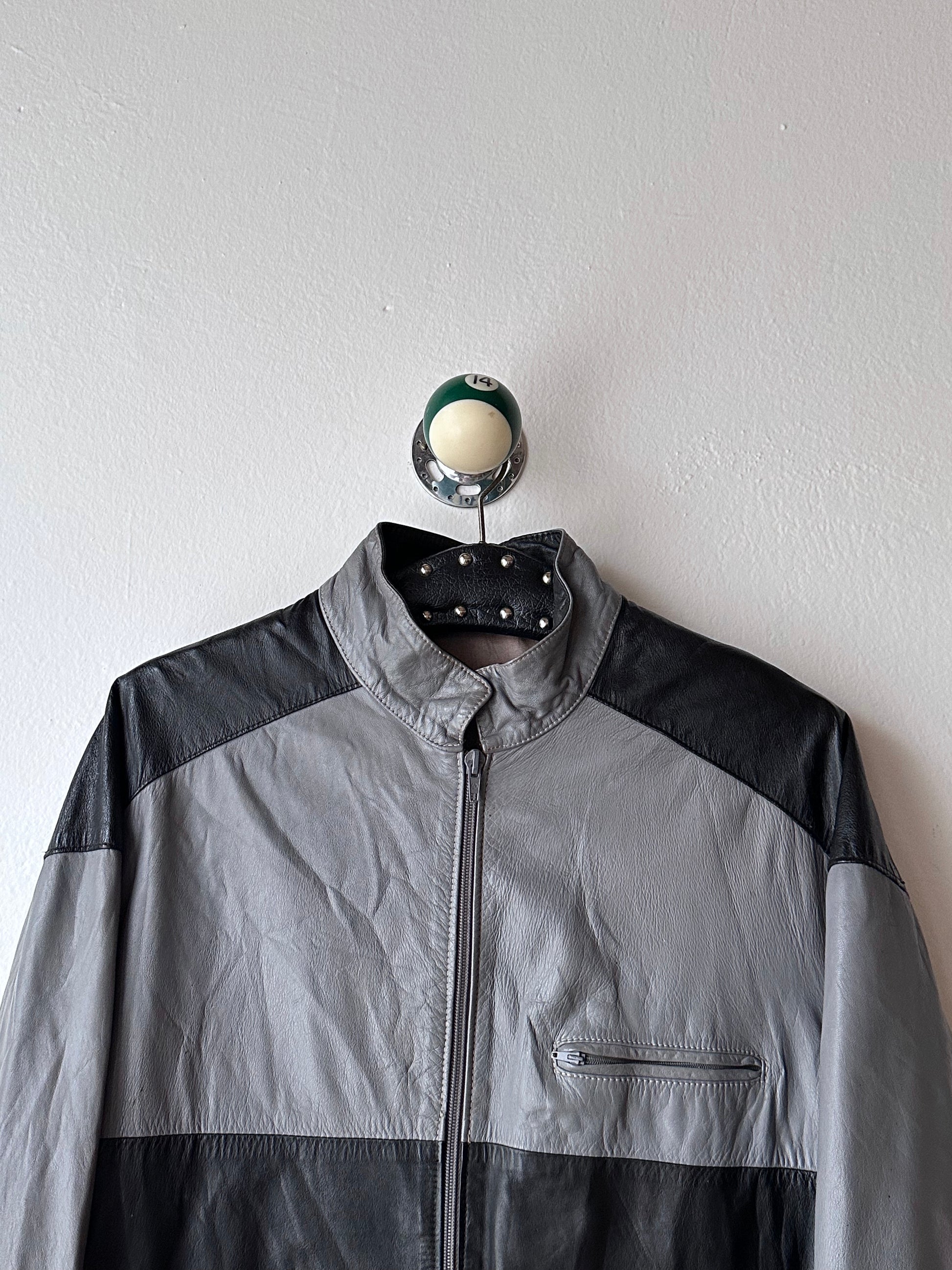 80's Leather Jacket Two tone Made in Italy Gray Black Toto Vintage clothing store Antique shop Praha Prague Italian 80年代 古着屋 プラハ ユーロ古着 古着卸 ヨーロッパ古着 フランス買い付け イタリア製