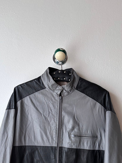 80's Leather Jacket Two tone Made in Italy Gray Black Toto Vintage clothing store Antique shop Praha Prague Italian 80年代 古着屋 プラハ ユーロ古着 古着卸 ヨーロッパ古着 フランス買い付け イタリア製