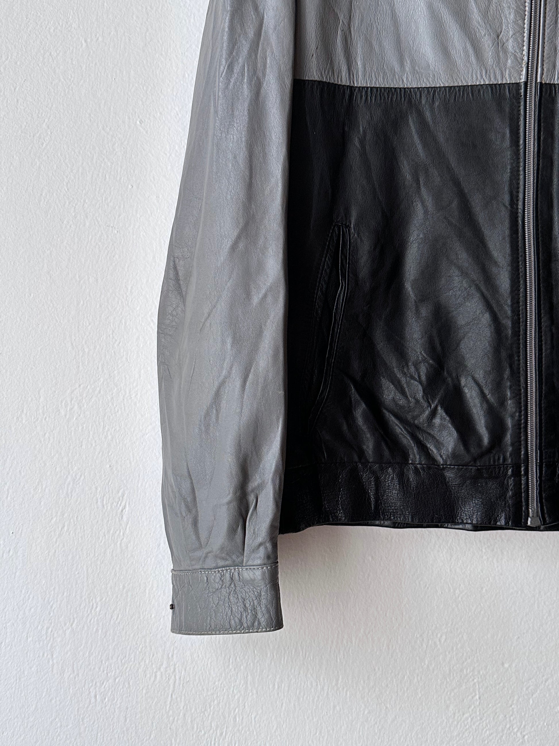 80's Leather Jacket Two tone Made in Italy Gray Black Toto Vintage clothing store Antique shop Praha Prague Italian 80年代 古着屋 プラハ ユーロ古着 古着卸 ヨーロッパ古着 フランス買い付け イタリア製