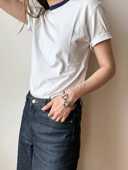 80s 70s France horsebit chain bracelet metal chrome 1980s 1970s vintage old French horse bit gucci hermes ホースビット フレンチヴィンテージ エルメス グッチ ジュエリー ブレスレット TOTO 古着 古着屋 プラハ Prague vintage shop used clothes jewelry store