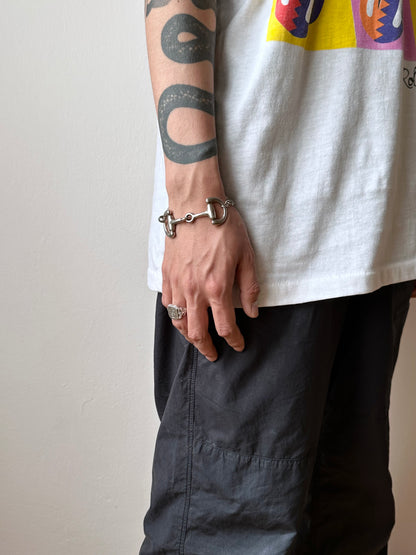 80s 70s France horsebit chain bracelet metal chrome 1980s 1970s vintage old French horse bit gucci hermes ホースビット フレンチヴィンテージ エルメス グッチ ジュエリー ブレスレット TOTO 古着 古着屋 プラハ Prague vintage shop used clothes jewelry store
