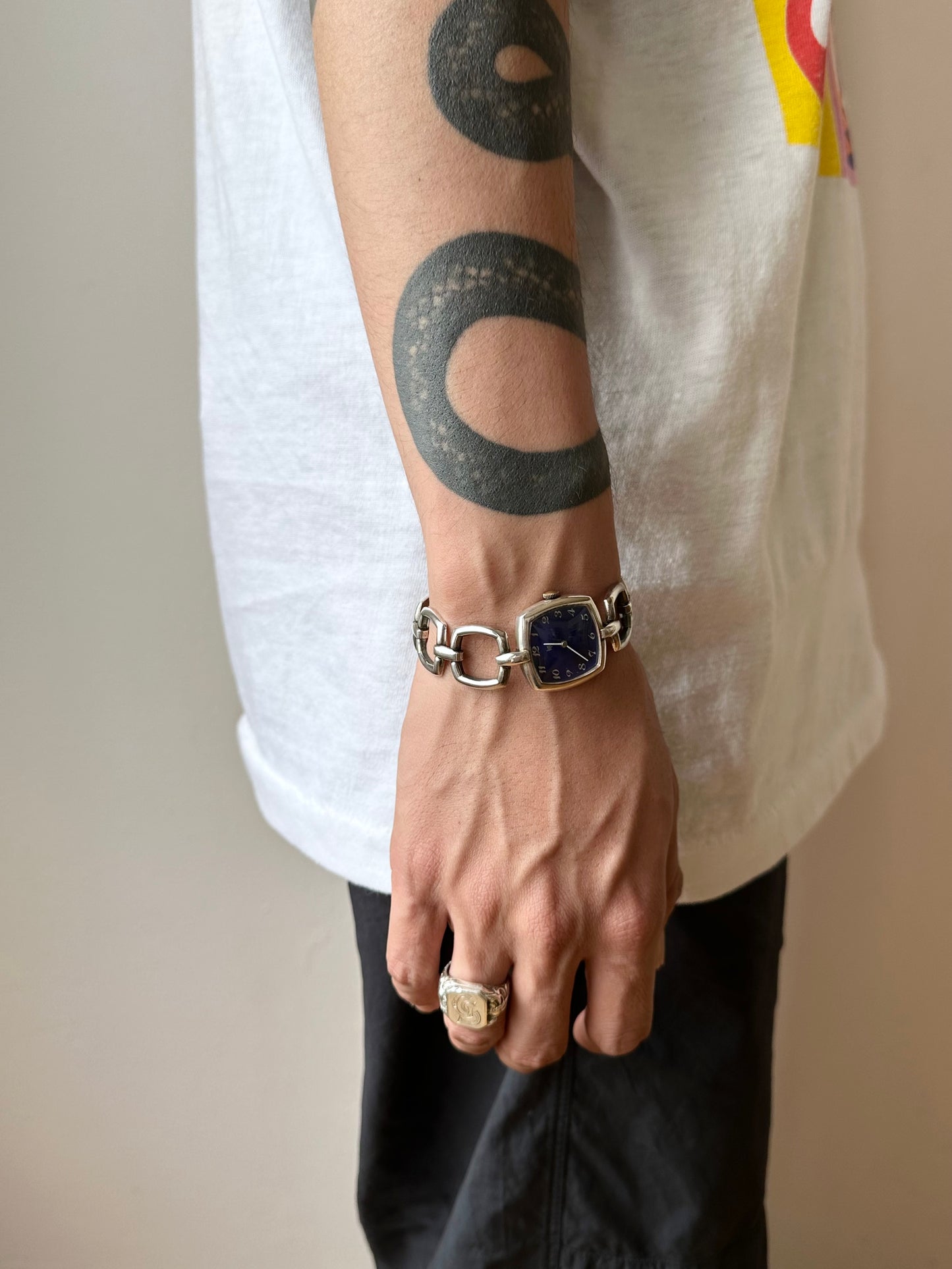 60-70s France silver blue dial watch