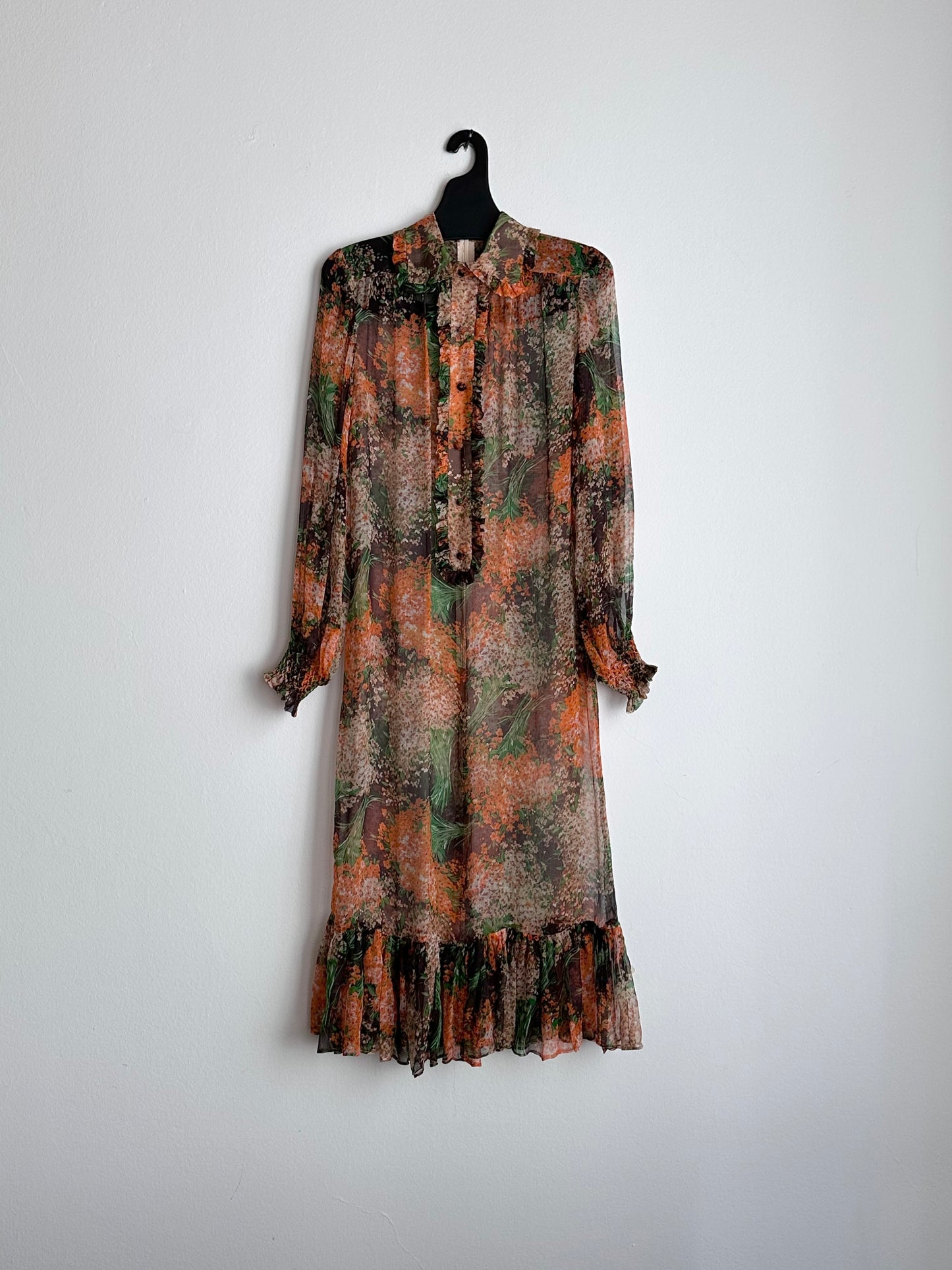 70s silk sheer chiffon dress