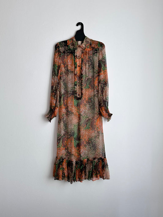 70s silk sheer chiffon dress