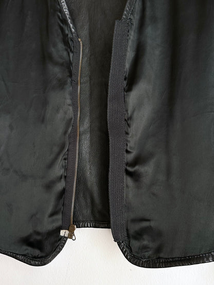 80s Italy lamb leather collarless jacket