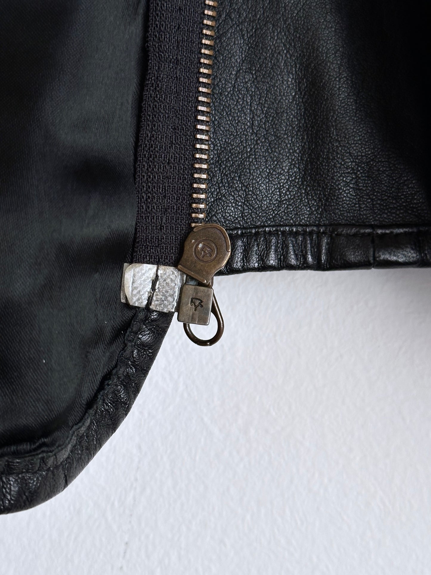 80s Italy lamb leather collarless jacket