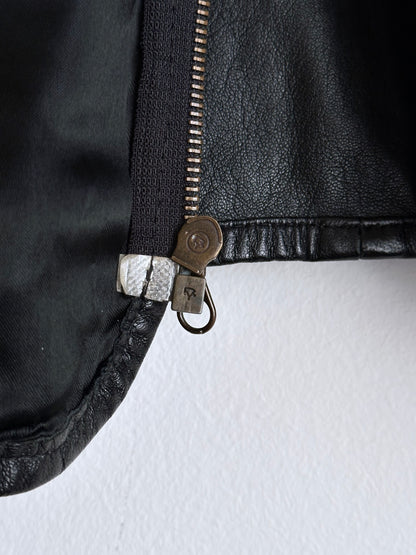 80s Italy lamb leather collarless jacket