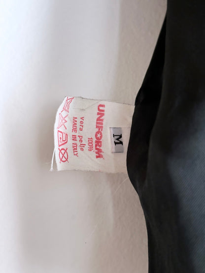 80s Italy lamb leather collarless jacket