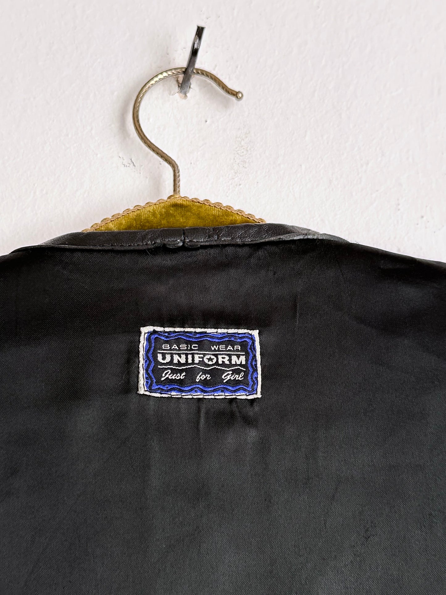 80s Italy lamb leather collarless jacket