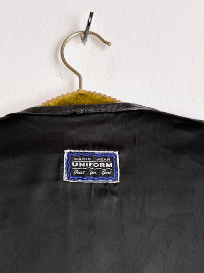 80s Italy lamb leather collarless jacket