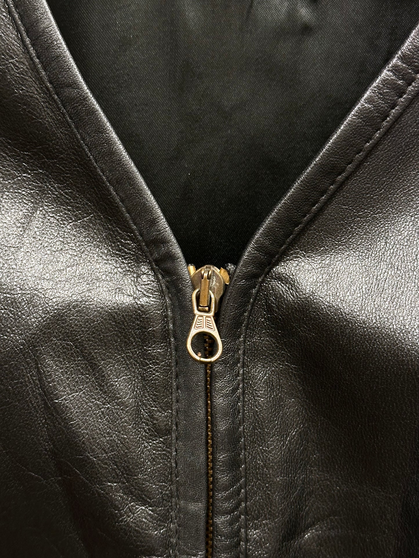 80s Italy lamb leather collarless jacket