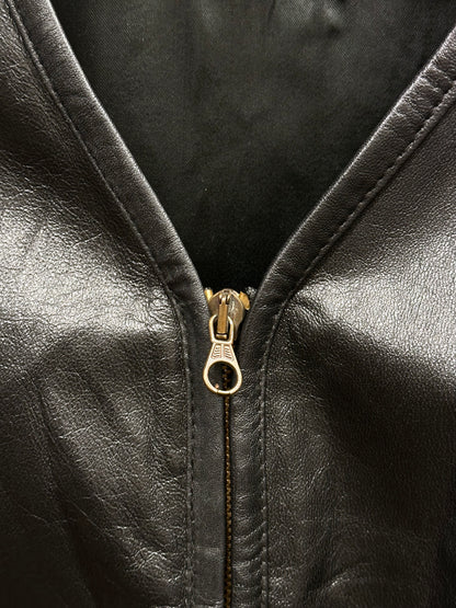 80s Italy lamb leather collarless jacket