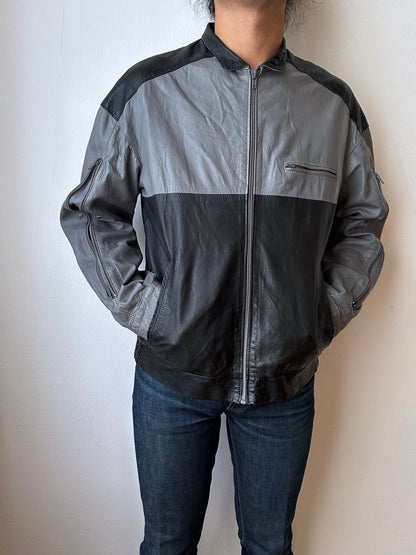 80's Leather Jacket Two tone Made in Italy Gray Black Toto Vintage clothing store Antique shop Praha Prague Italian 80年代 古着屋 プラハ ユーロ古着 古着卸 ヨーロッパ古着 フランス買い付け イタリア製