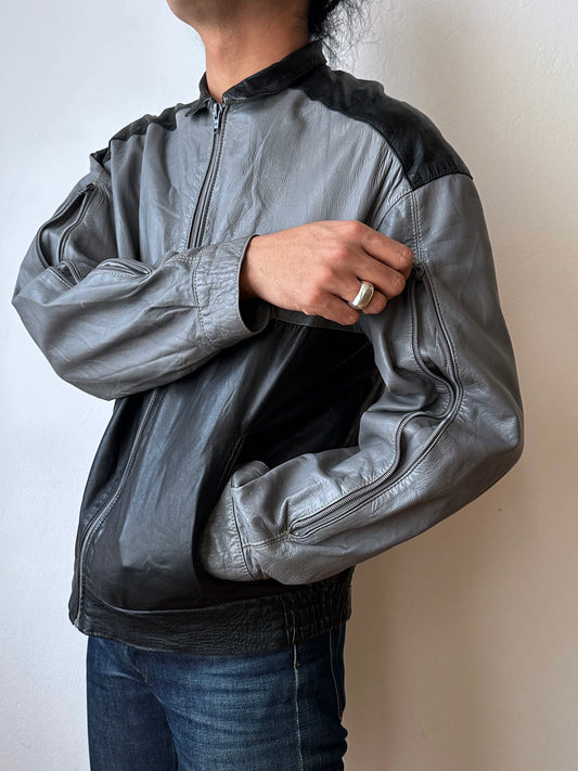 80's Leather Jacket Two tone Made in Italy Gray Black Toto Vintage clothing store Antique shop Praha Prague Italian 80年代 古着屋 プラハ ユーロ古着 古着卸 ヨーロッパ古着 フランス買い付け イタリア製