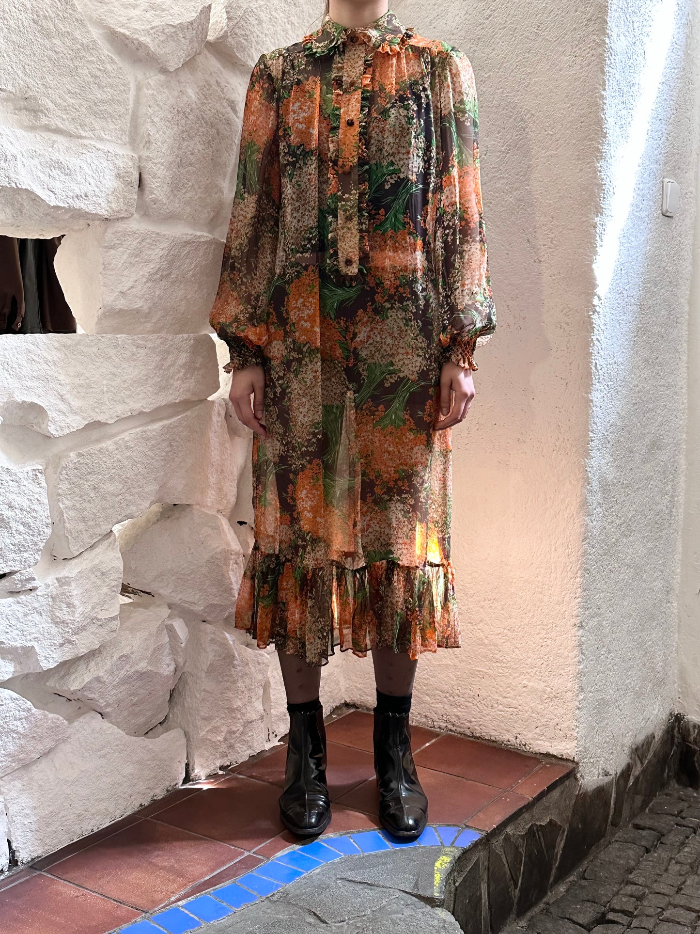 70s silk sheer chiffon dress