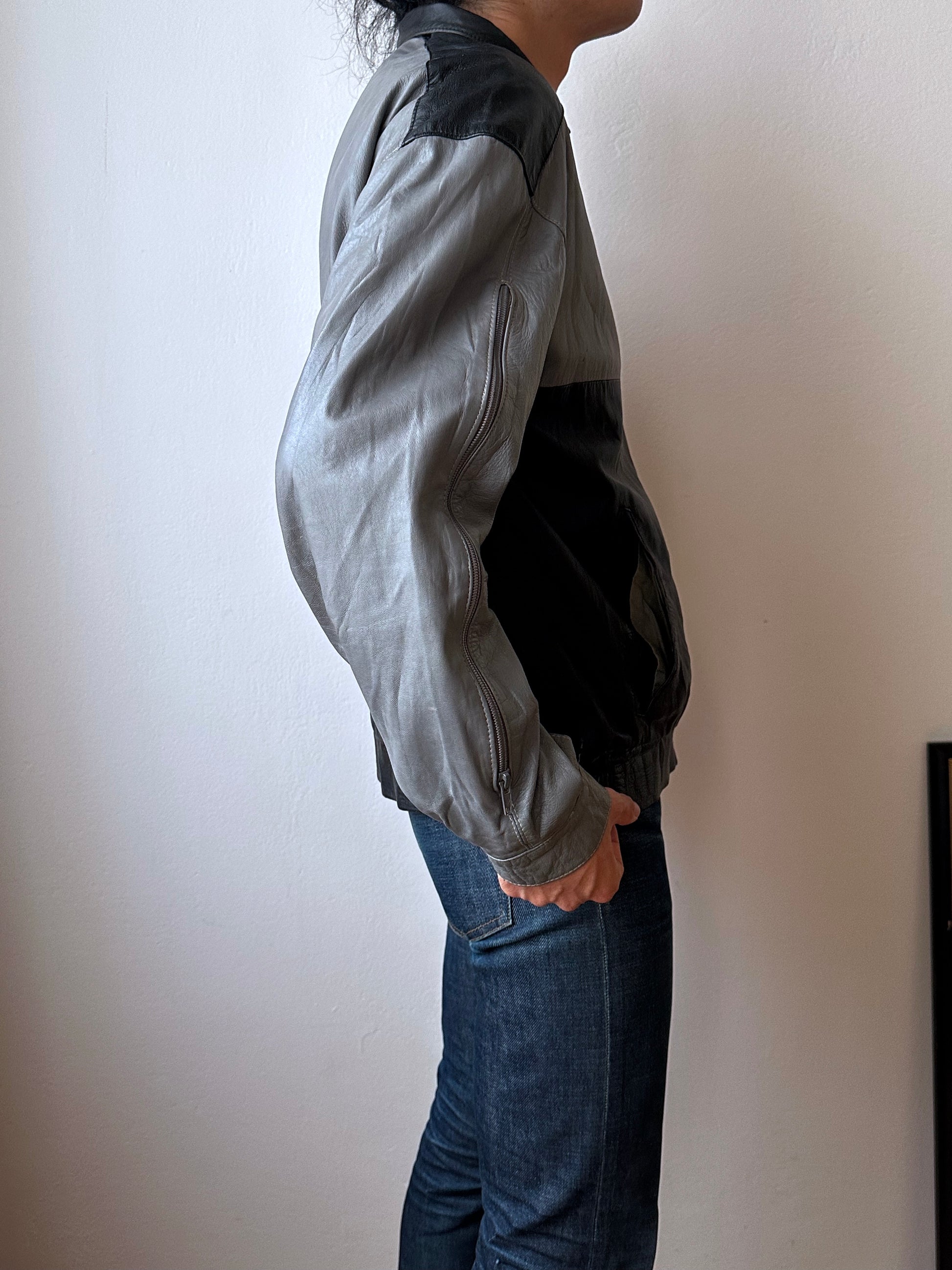 80's Leather Jacket Two tone Made in Italy Gray Black Toto Vintage clothing store Antique shop Praha Prague Italian 80年代 古着屋 プラハ ユーロ古着 古着卸 ヨーロッパ古着 フランス買い付け イタリア製