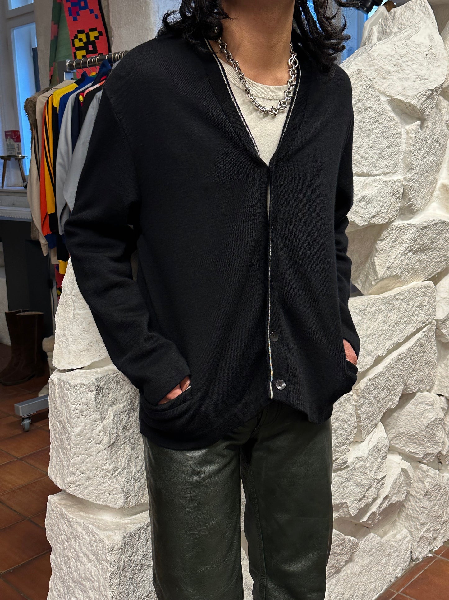 60's 60年代 Czechoslovakia チェコスロバキア Wool cardigan ウール カーディガン Vintage ヴィンテージ Toto 古着屋  古着 プラハ Praha Prague Vintage store Vintage clothing ユーロ古着 ヨーロッパ古着 古着卸 Black 黒