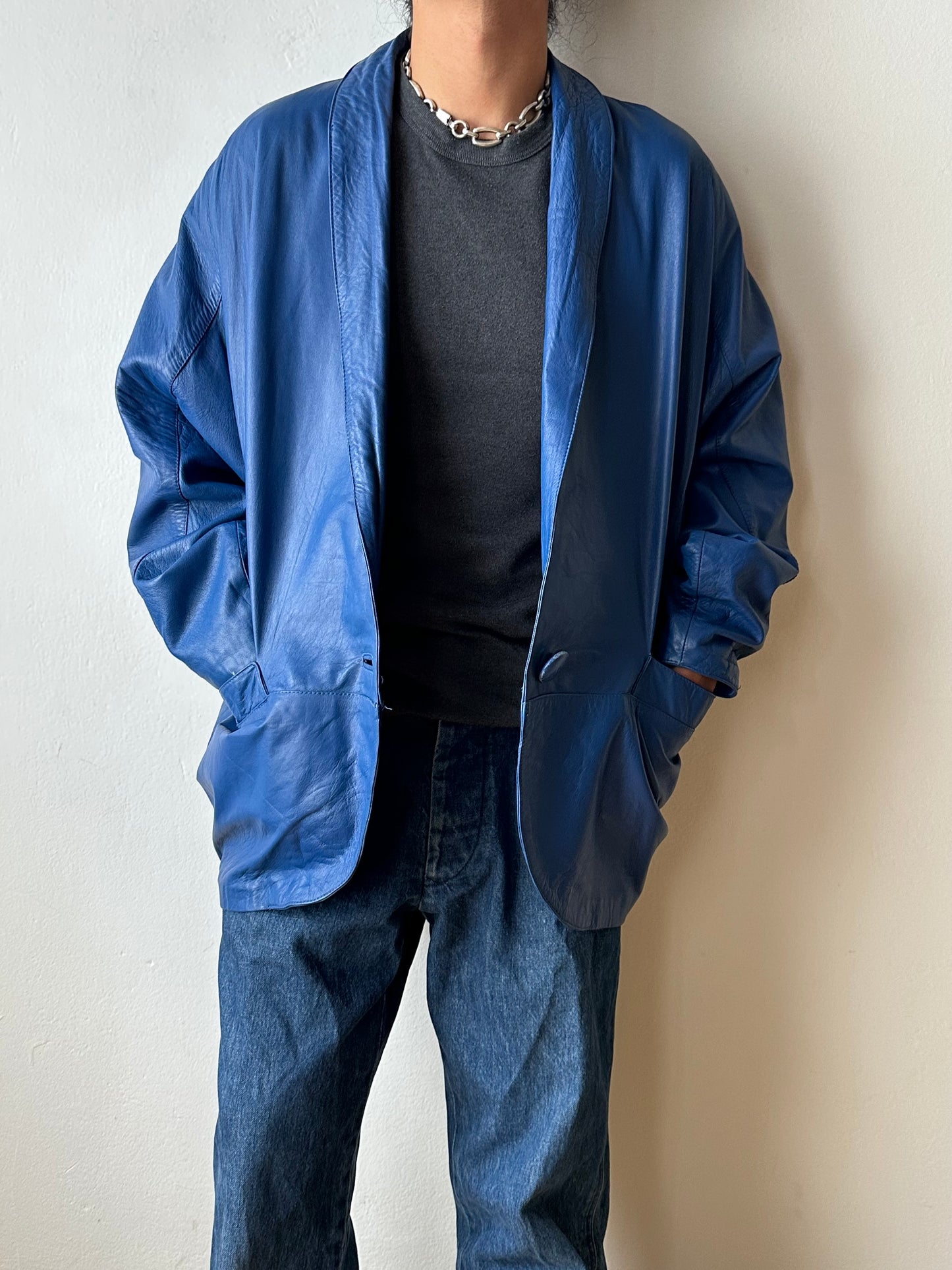 1980s Blue Leather jacket