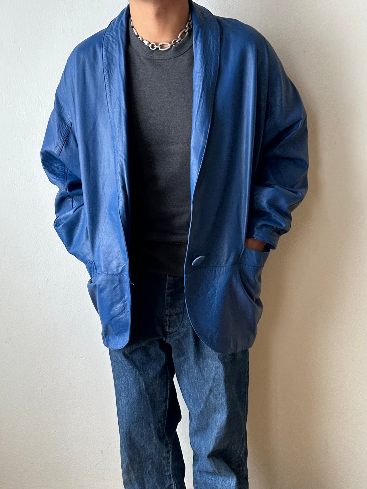 1980s Blue Leather jacket