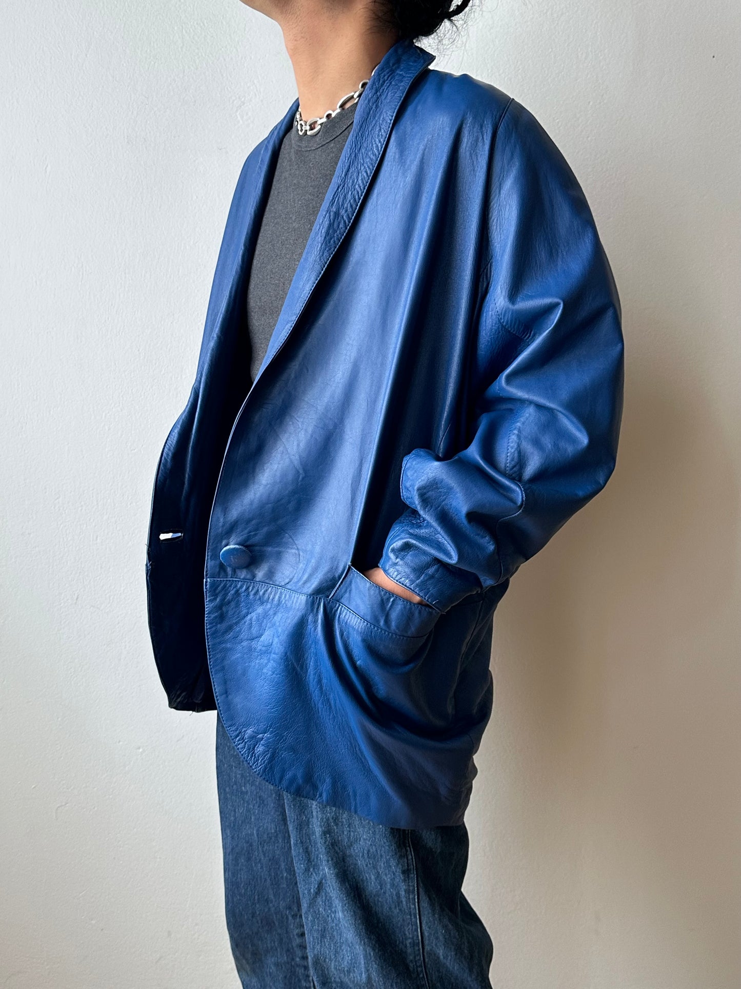 1980s Blue Leather jacket