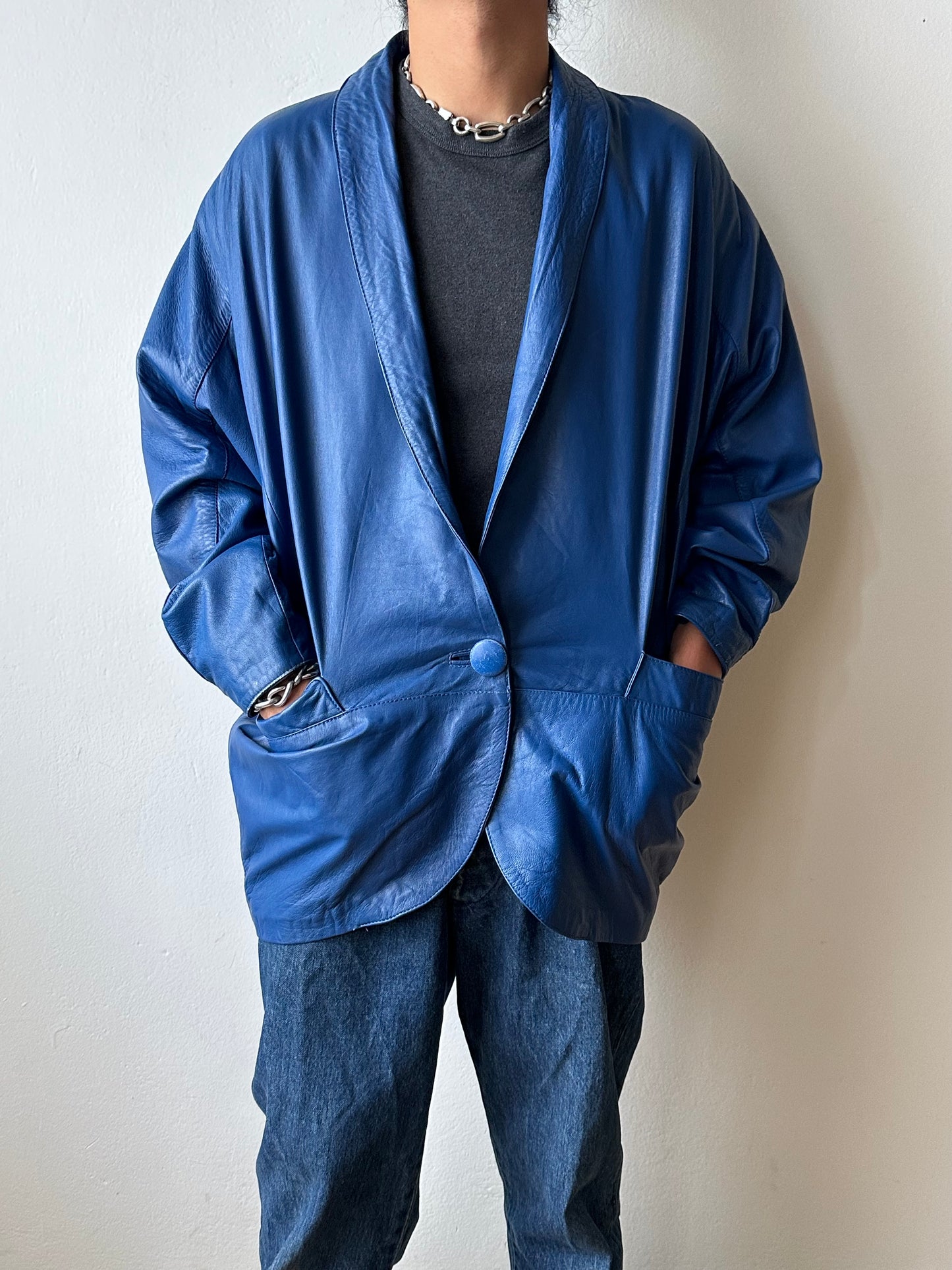 1980s Blue Leather jacket