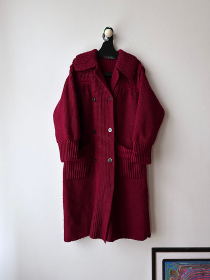 French vintage burgundy wool knit coat