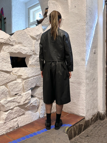 80s Italy lamb leather collarless jacket