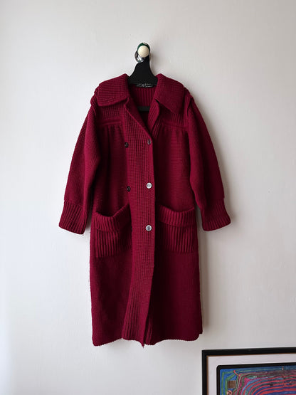 French vintage burgundy wool knit coat