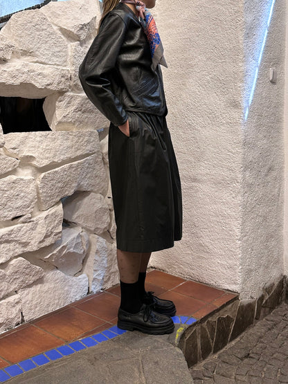 80s Italy lamb leather collarless jacket